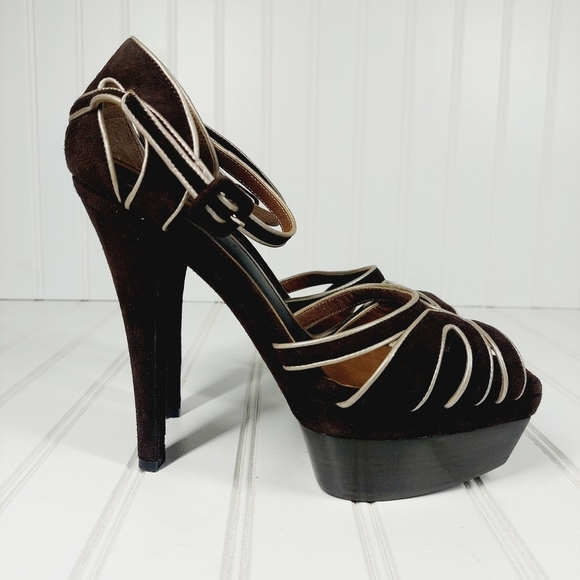 MARNI BROWN LEATHER PLATFORM ANKLE STRAP SANDALS D161 - Picture 5 of 14